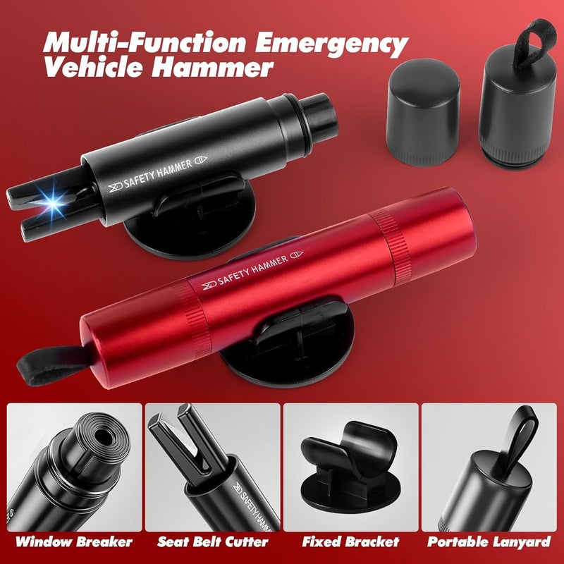 Vunpok 2PCS Safe Hammer Glass Breaker,Glass Breaking Tool for car Windows,Seatbelt Cutter Car Hammer Window Breaker Seatbelt Cutter for Emergency Escape (Red & Black) - Image 3